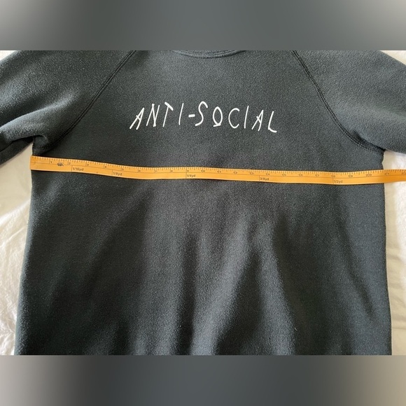 Crewneck Sweatshirt~ Size Medium “Anti-Social” Distressed Black. - Picture 3 of 8